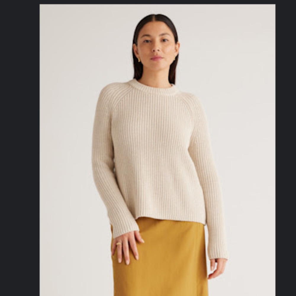 Quince 100% Organic Cotton Fisherman Crew Sweater speckled beige size large